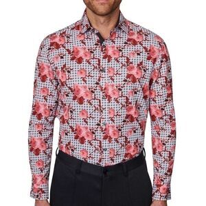 Society of Threads Men Slim Fit Floral
Performance Dress Shirt Gray Size M, red